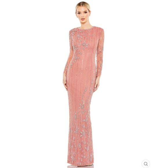 Mac Duggal 93626 High Neck Illusion Embellished Gown Dress Rose 14 - Picture 2 of 16